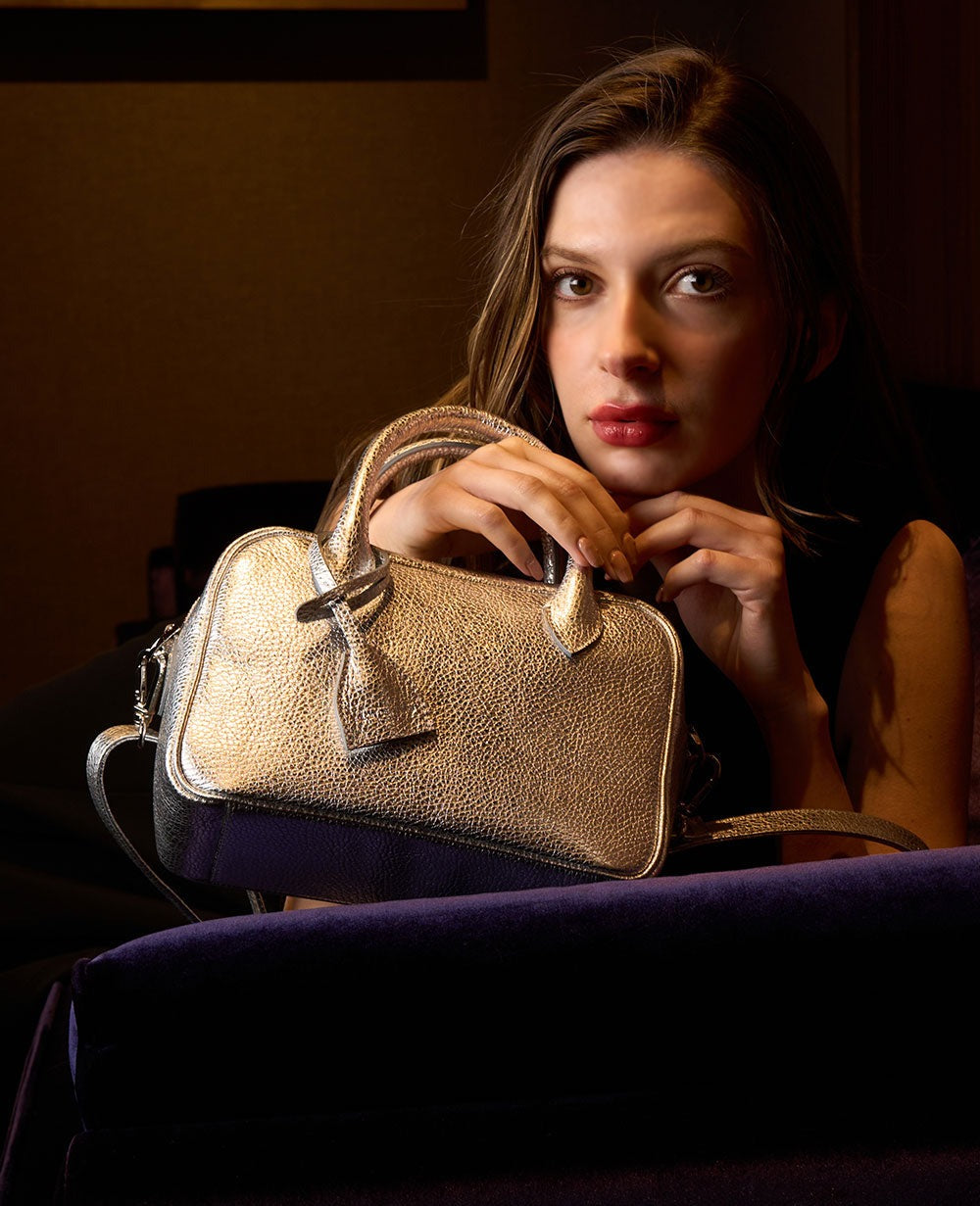 Horizontal 2-Way Boston Bag – Small Size – Italian Shrink-Embossed Leather Ver. 1882-it