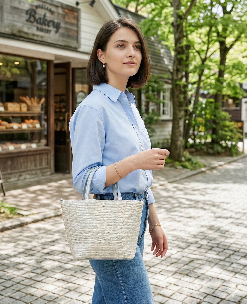 Sac de Promenade Raffia-Style Woven Mini Bag S(Size, with D-Rings) 1988
