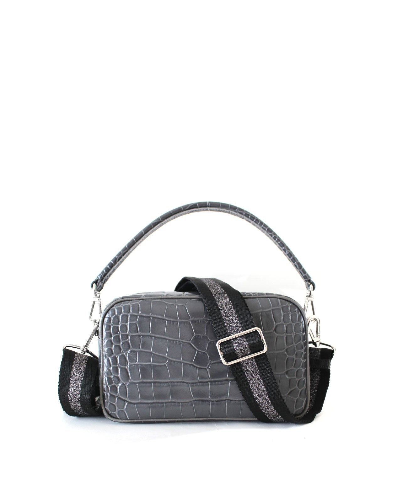 Square Pochette Body Bag with Short Handle Italian Croco Textured Ver. 1575-ic-set