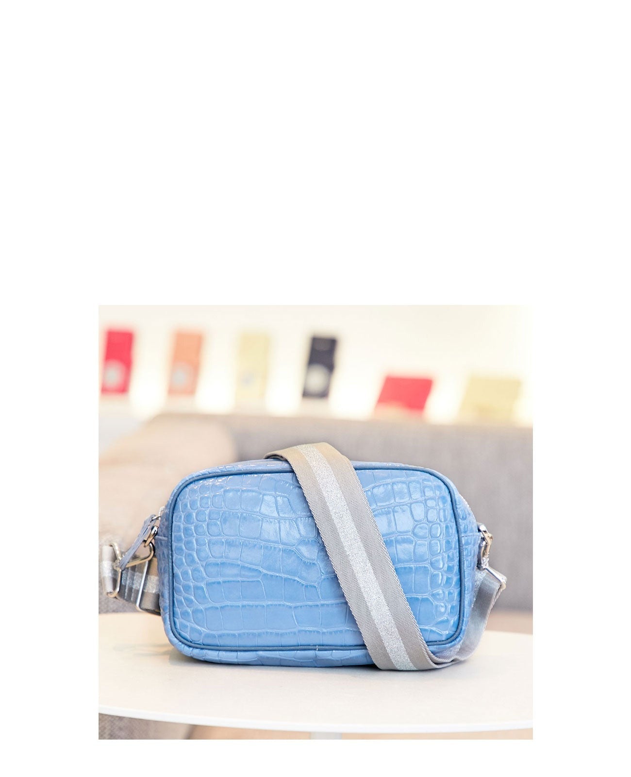Square Pochette Body Bag with Short Handle Italian Croco Textured Ver. 1575-ic-set