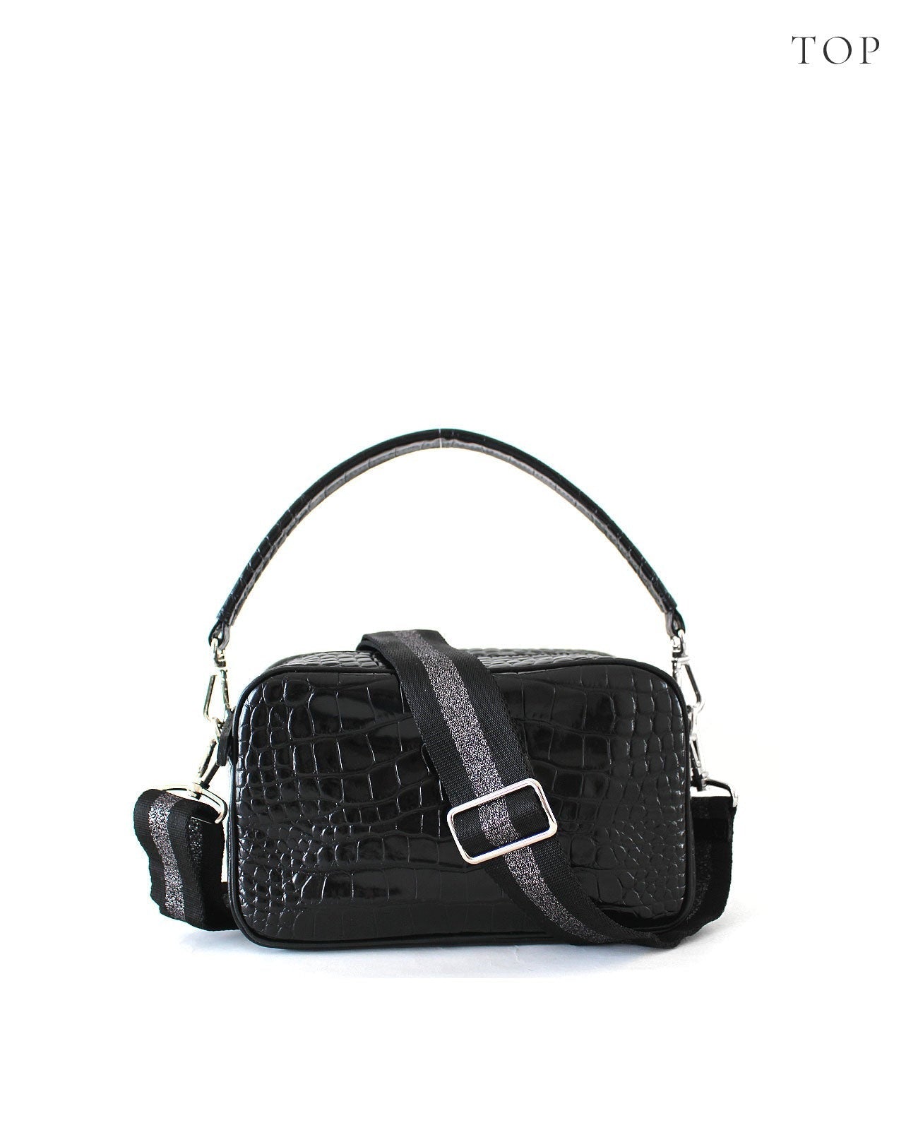 Square Pochette Body Bag with Short Handle Italian Croco Textured Ver. 1575-ic-set