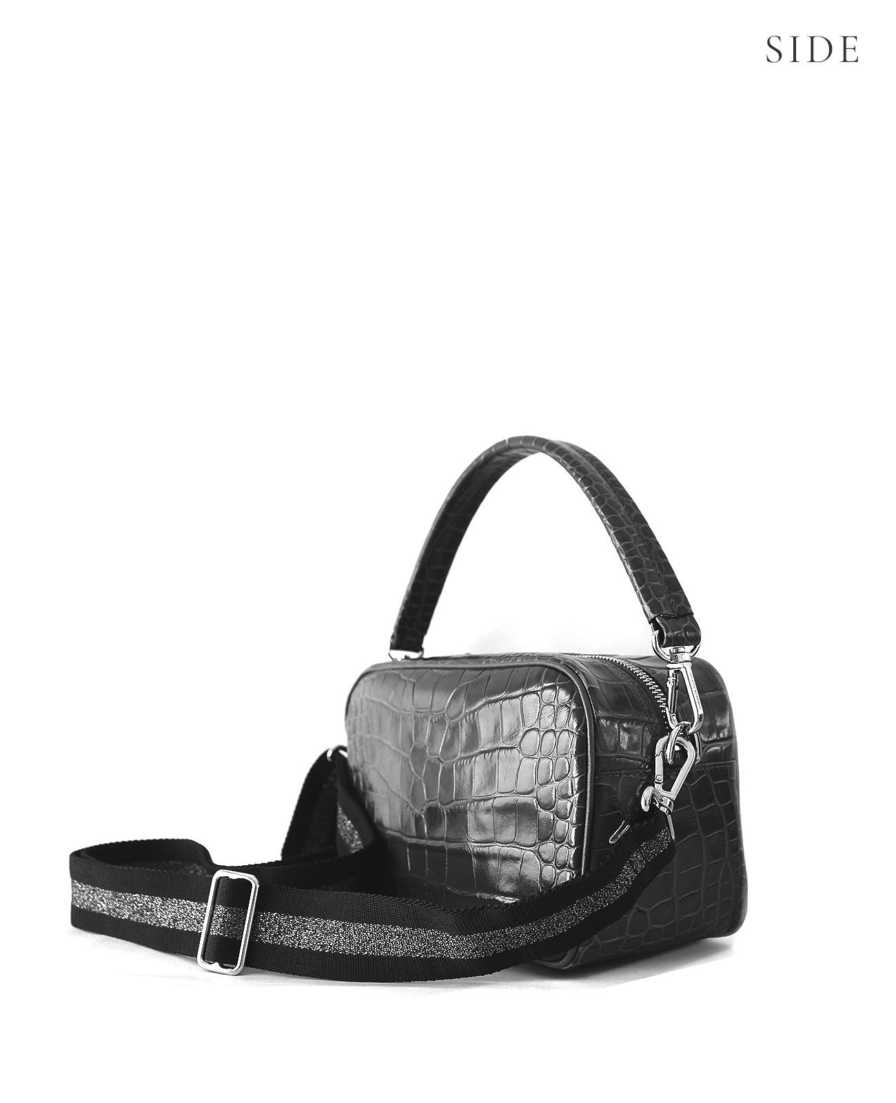 Square Pochette Body Bag with Short Handle Italian Croco Textured Ver. 1575-ic-set
