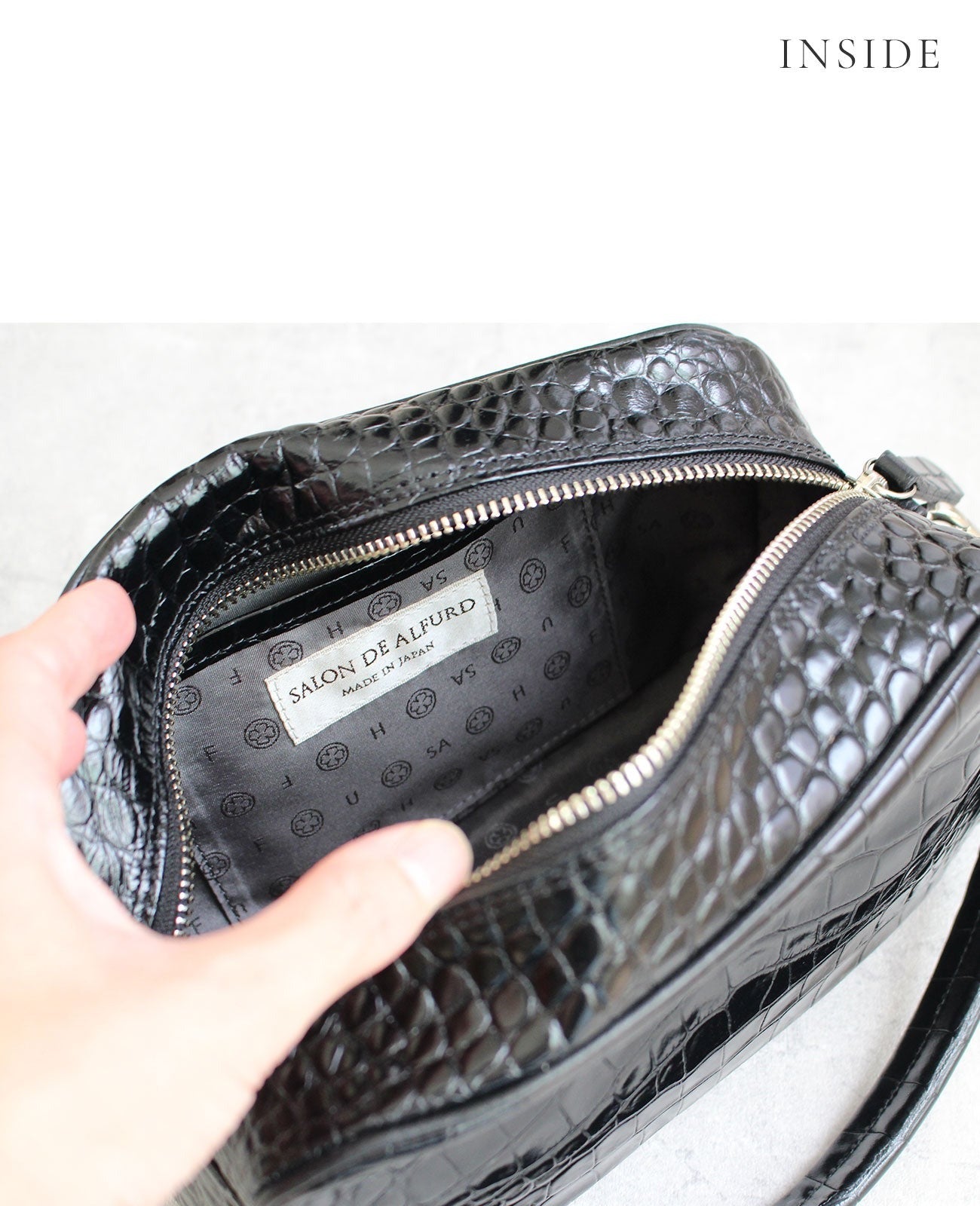 Square Pochette Body Bag with Short Handle Italian Croco Textured Ver. 1575-ic-set