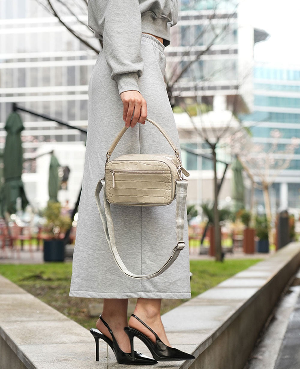 Square Pochette Body Bag with Short Handle Italian Croco Textured Ver. 1575-ic-set
