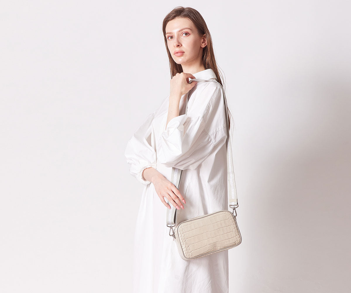 Square Pochette Body Bag Italian Croco Textured Ver. 1575-ic