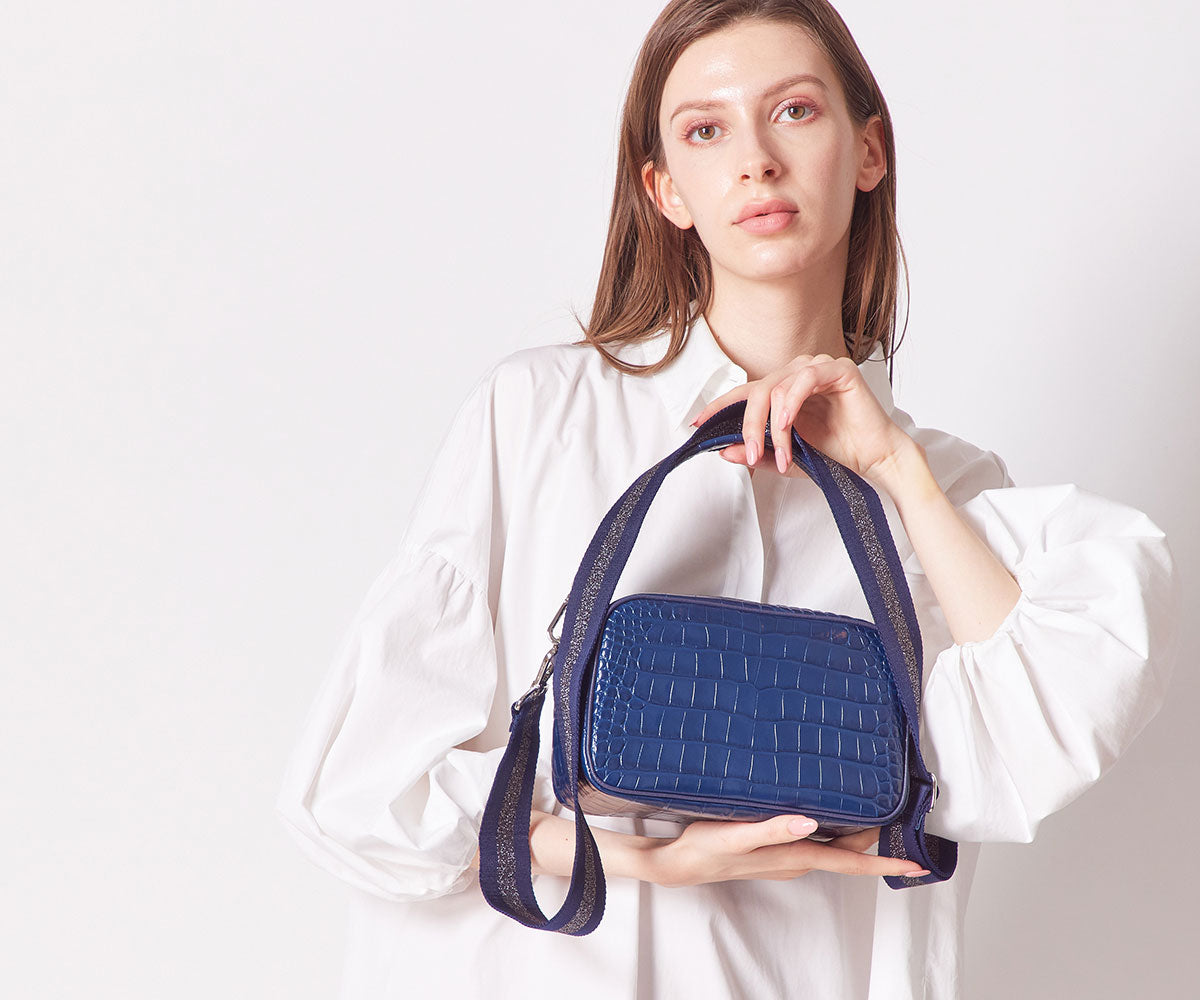 Square Pochette Body Bag with Short Handle Italian Croco Textured Ver. 1575-ic-set